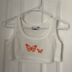 Shein Butterfly White Cropped Tank Top